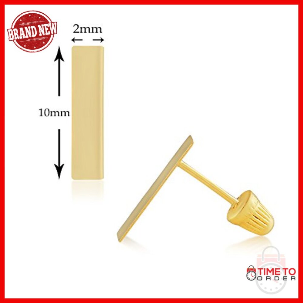 14k Solid Gold Tiny Line Bar Stud Earrings Hypoal… - image 2